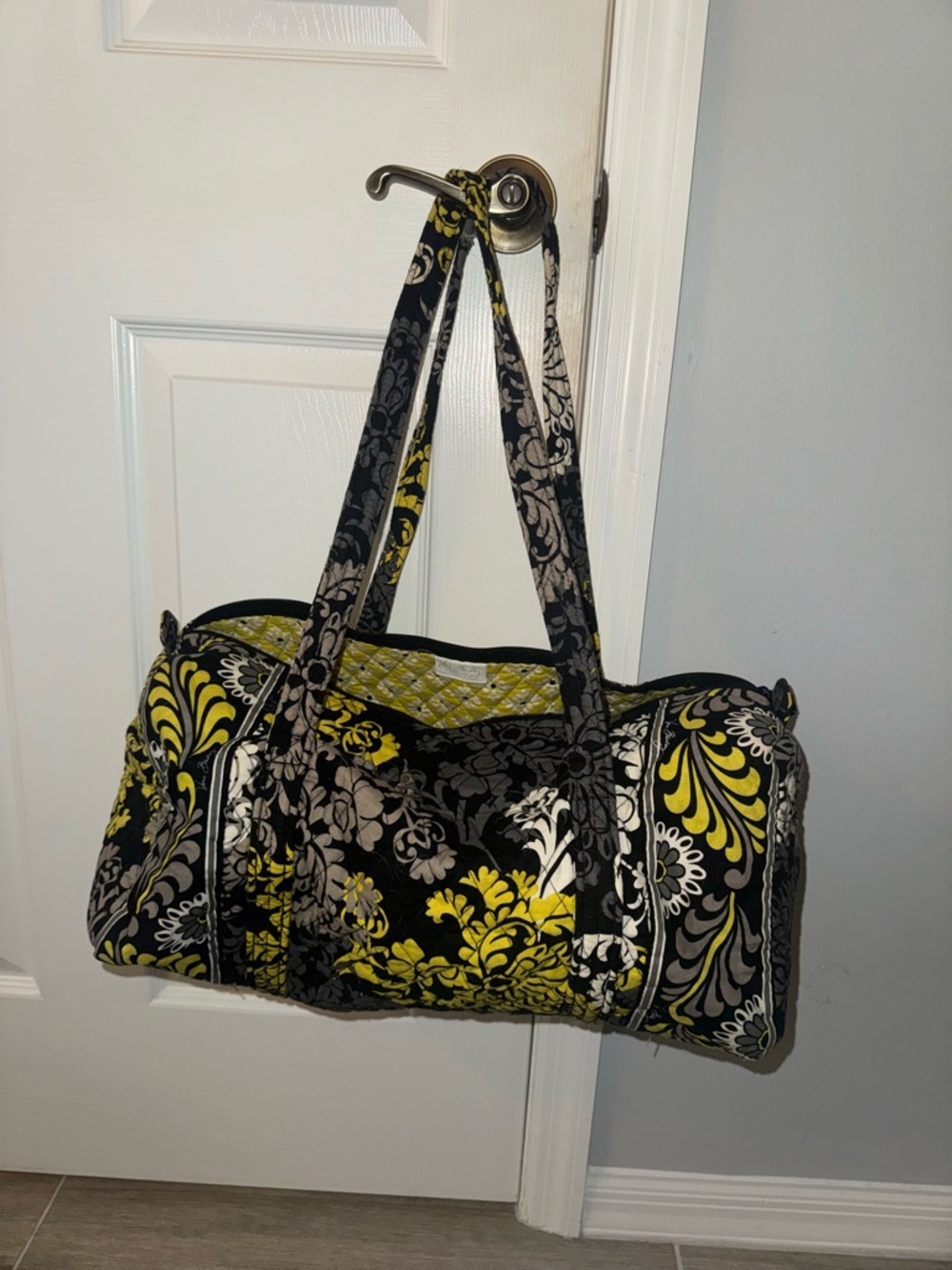 Vera Bradley Black and Yellow Quilted Travel Duffel
